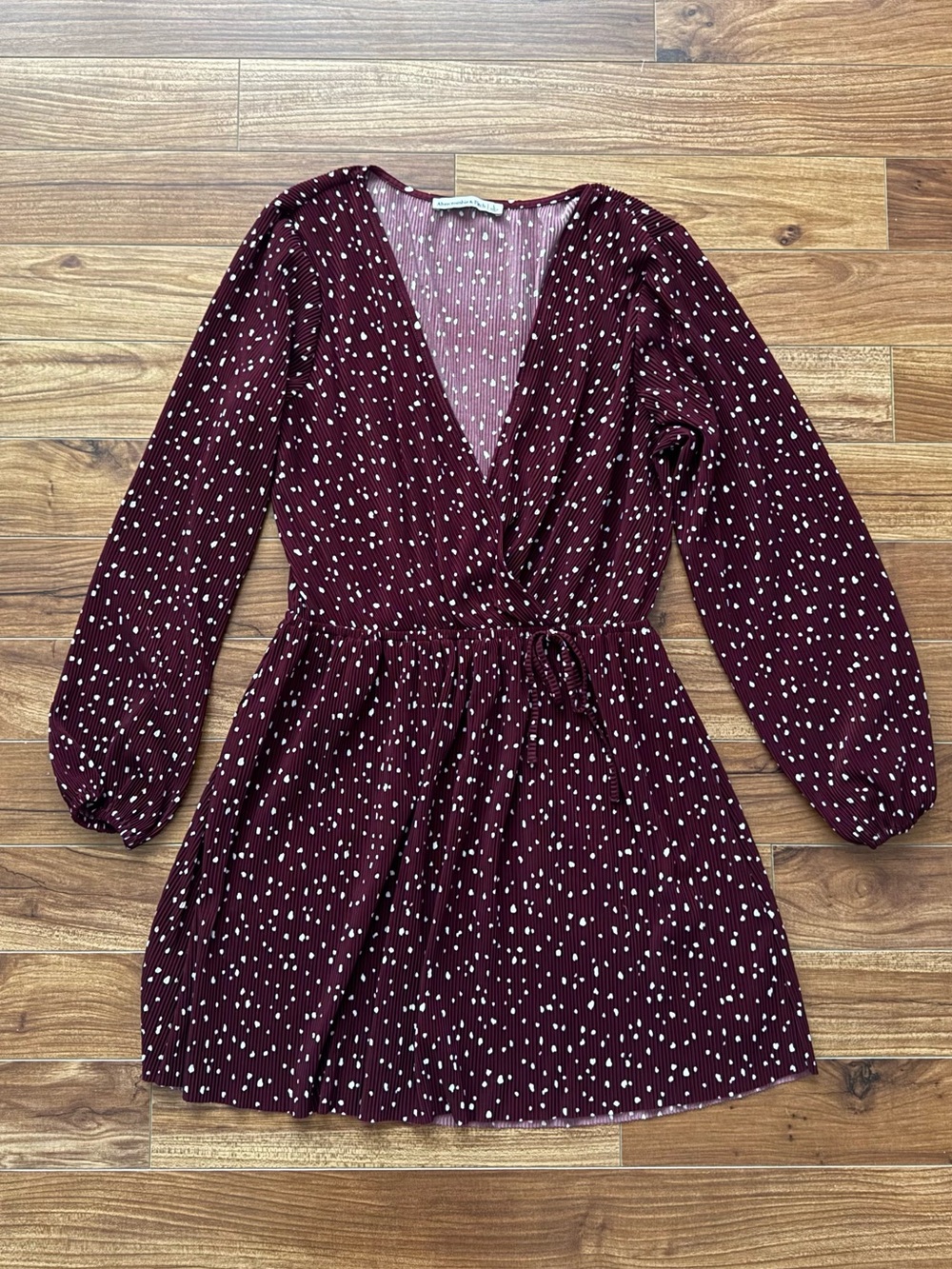 Abercrombie & Fitch Maroon Polka Dot Long Sleeve Mini Dress Size Large